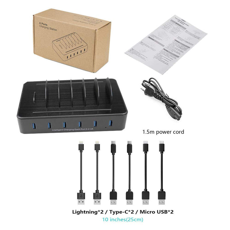 Fast Charging Station for Multiple Devices,50W 6 USB Ports Family Charger Compatible with Apple iPhone iPad and Android Phone and Tablet 6-USB-port&Black