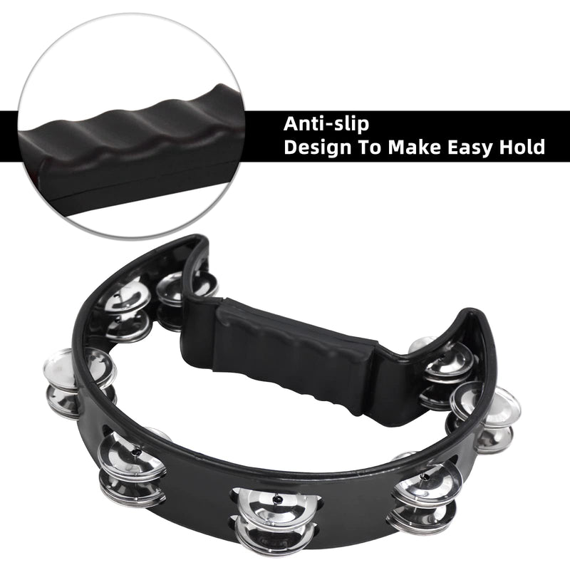 [AUSTRALIA] - Soulmate Tambourine Metal Jingles Hand Held Percussion Half-Moon Tambourine for Adult Musical Instrument Gift Single Row Tambourines for KTV, Party (Black Tamboruine) Black 