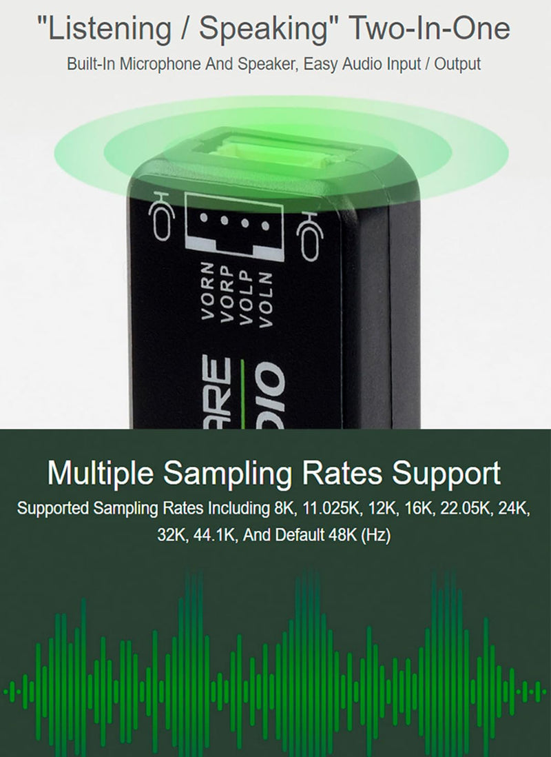 USB to Audio USB Sound Card with 8Ω 5W Speaker, Driver-Free Plug and Play | for Raspberry Pi/Jetson Nano, Win7/8/8.1/10,Linux,Android, Support Recording/Playback, Onboard Microphone/ Speaker Header