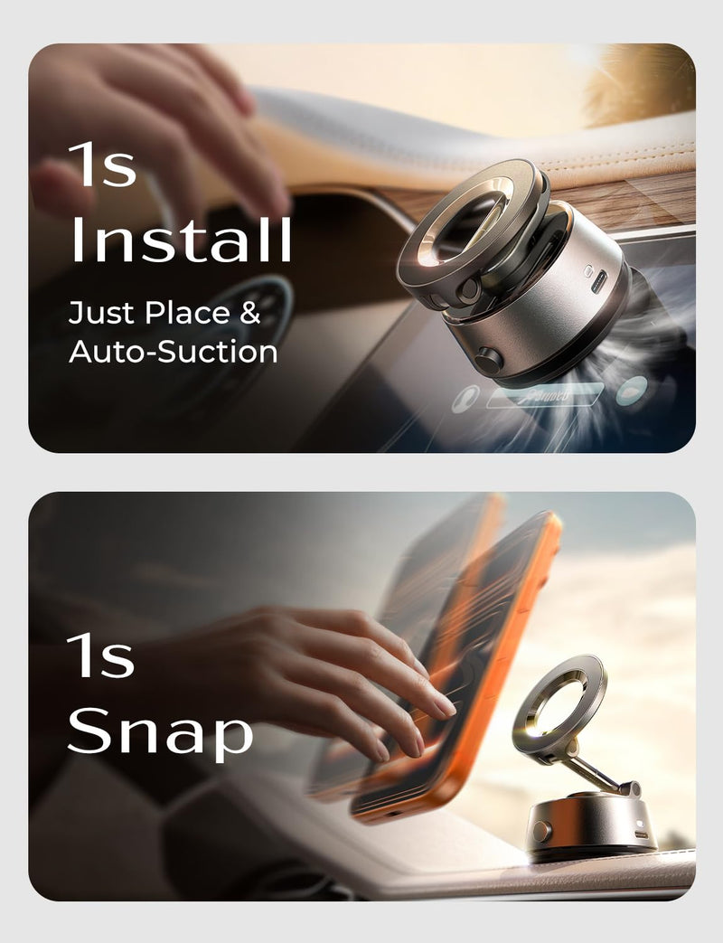 LISEN Suction Phone Mount【2026 Auto Vacuum 3.0】, 360 Adjustable Magnetic Phone Holder for Car Dashboard Universal Magsafe Accessories Gifts for Men Women for iPhone 17 Pro Max Air 16 15 14 13 12 Deep Gray