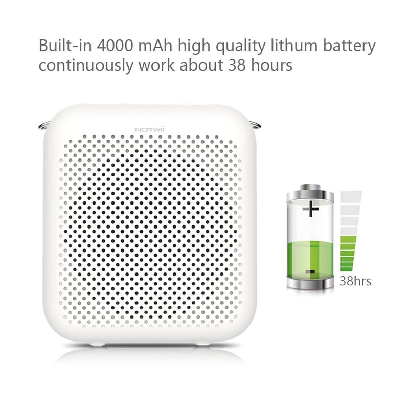 NORWII Portable Voice Amplifier Mini Rechargeable with Wired Microphone Headset & Waistband, 4000mAh Personal Voice Amplifier for Teachers, Presentation, Tour Guides, Meeting, Coaches (White) White