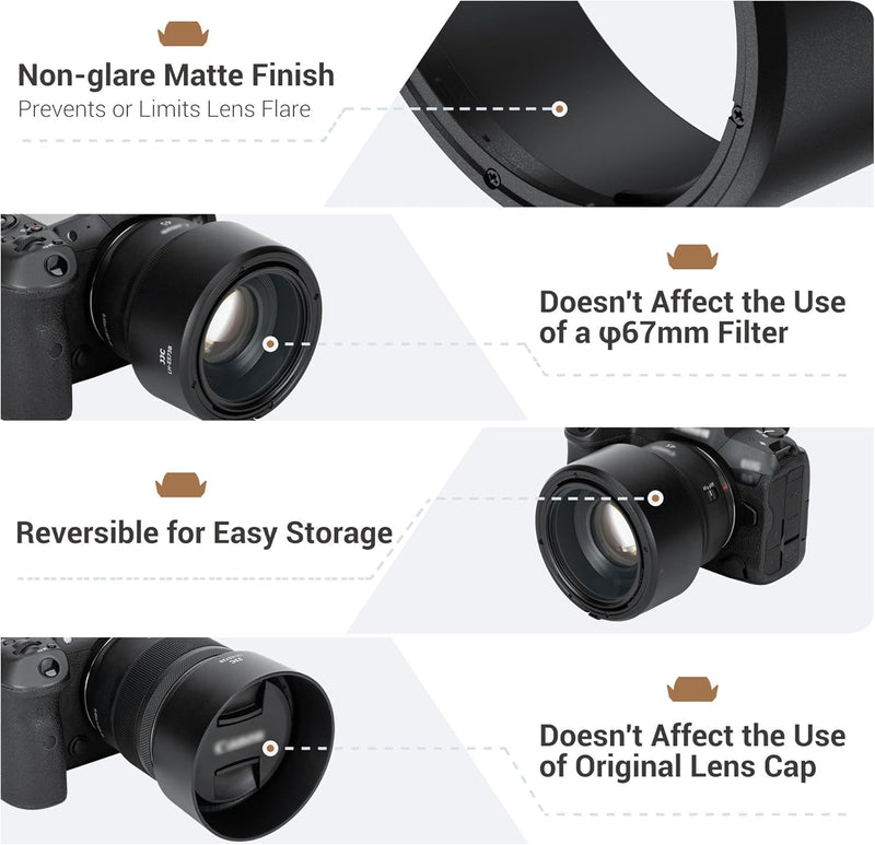 [AUSTRALIA] - JJC ES-73B Reversible Lens Hood Shade Protector for Canon RF 45mm RF45mm F1.2 STM Replaces Canon ES73B, Compatible with 67mm Filters & Lens Caps, No Vignetting Round Shape 