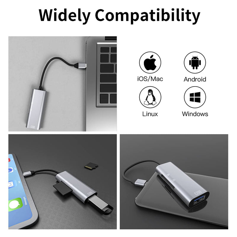USB C SD Card Reader Micro SD Viewer 3-in-1 Card Reader for iPad Pro USB-C to USB / SD / TF Card Adapter for MAC Simultaneous Reading Trail Cameras Viewer for Android