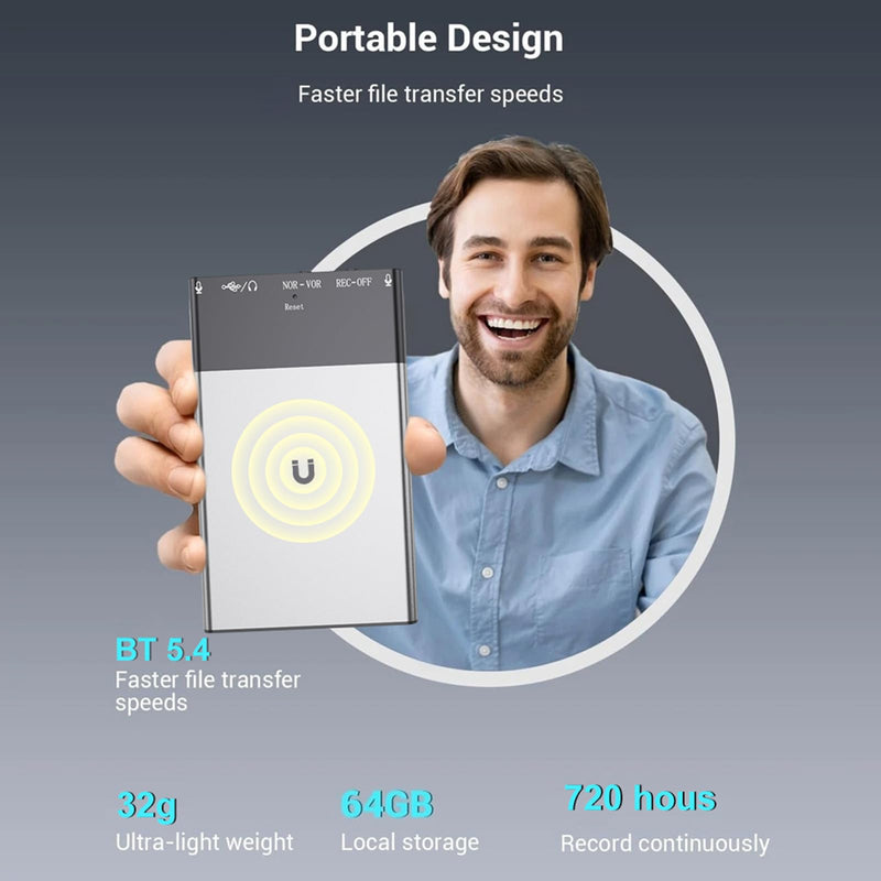 64GB Voice Recorder with APP Control, 138 Languages Translation, Smart Noise Reduction for Meetings/Lectures/Interviews, Portable Magnetic Design