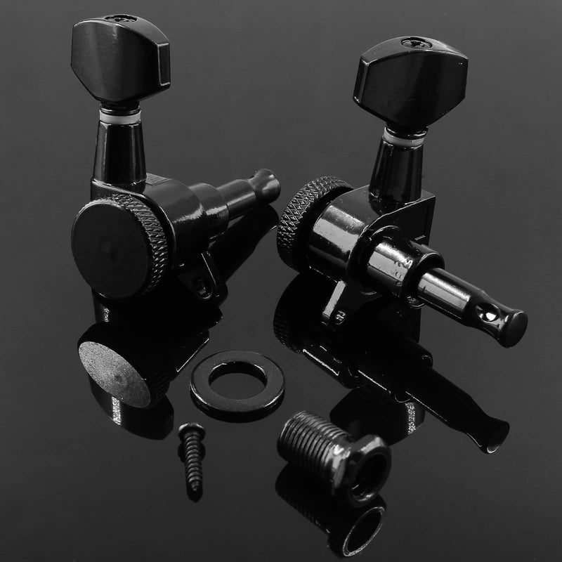6 Pcs Black Locking Tuners 6 Inline, Sealed Guitar Tuning Pegs Keys Machine Heads Set for Fender Stratocaster Strat Telecaster Tele Style Electric Guitar 6R