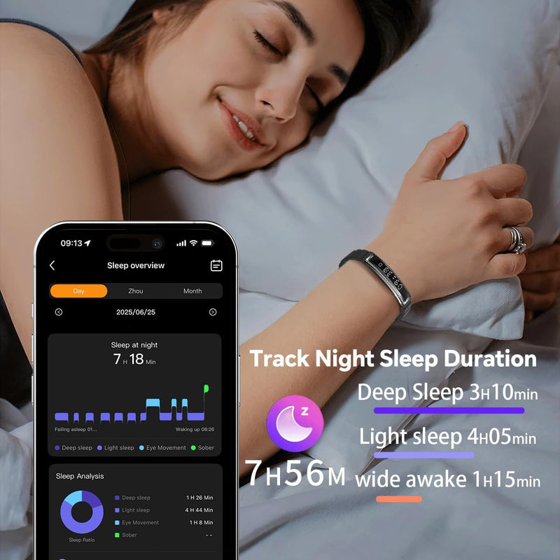 Smart Bracelet Fitness Tracker Heart Rate Monitor Sleep Activity Tracker Step Counter Calories Pedometer Waterproof Slim Thin Health Band for Women Ladies Men, Free App, 2 Bands Black