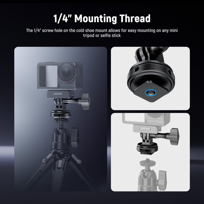[AUSTRALIA] - NEEWER Action Camera Cold Shoe Mount Adapter Compatible with GoPro Accessories Go Pro DJI Insta360 AKASO, Metal 1/4" Thread Hot Shoe Mount for Mini Tripod Selfie Stick, 180° Tilt, GP-63 