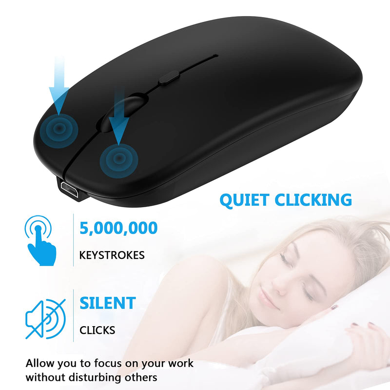 Bluetooth Mouse, Rechargeable Computer Wireless Mouse for MacBook Pro/ MacBook Air Laptop Desktop PC Mac iMac iPad iPhone Tablet Cell Phone Windows Android Portable Silent 2.4G Cordless Mice (Black) Black