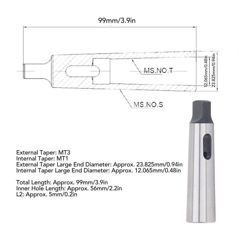 Reducing Sleeve MT1 to MT3 Morse Taper Adapter, 45 Steel For Rotary Milling with Reduction of Drill Diameter