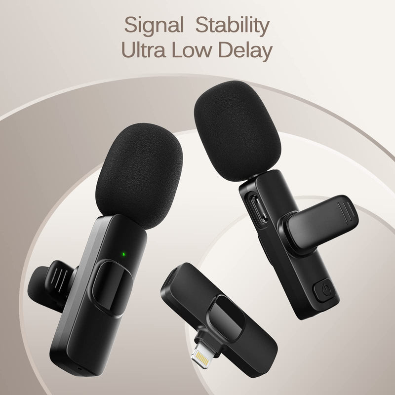 Dual Professional Wireless Lavalier Lapel Microphone for iPhone, iPad, Mini Video Recording Mic for Interview Video Podcast Vlog YouTube & Livestream, Noise Reduction, Plug & Play