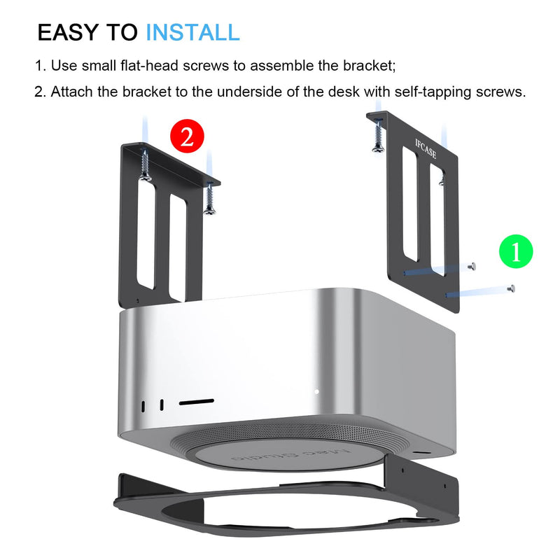 IFCASE Aluminum Under Desk Mount for Mac Studio M4 M3 M2 M1 Max, Ultra with Anti-Scratch Pad (Black) Black