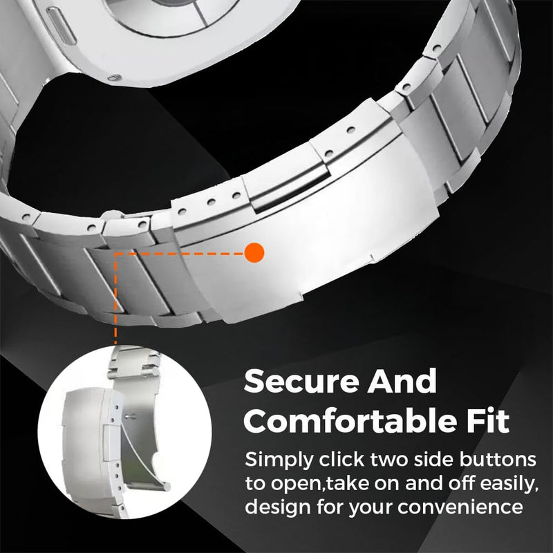 Titanium Metal Watch Band Compatible with Samsung Galaxy Watch 9 8 40mm 44mm/8 Classic 46mm, Titanium Replacement Strap with Double Secure Buckle for Galaxy Watch 9 8 Men silver