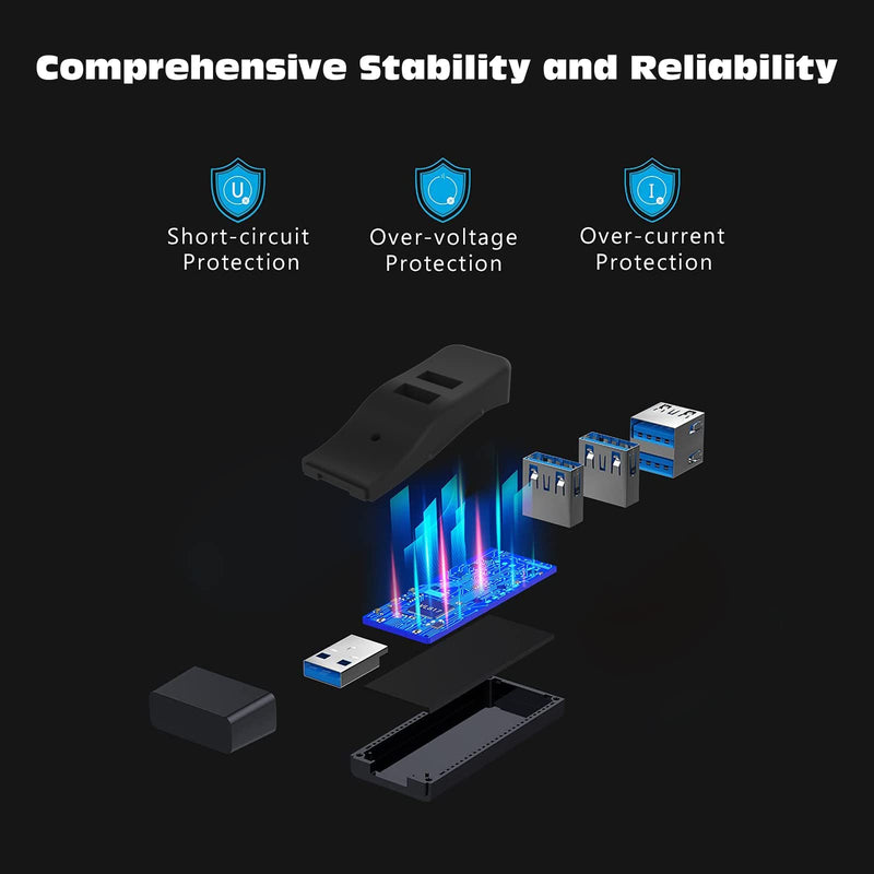 VCOM 4-Port USB 3.0 Data Hub for Laptop, Portable Mini USB A Splitter High Speed for Desktop Computer, Surface Pro, USB Sticks, Flash Drive, Mobile HDD, Headset, Keyboard, Mouse