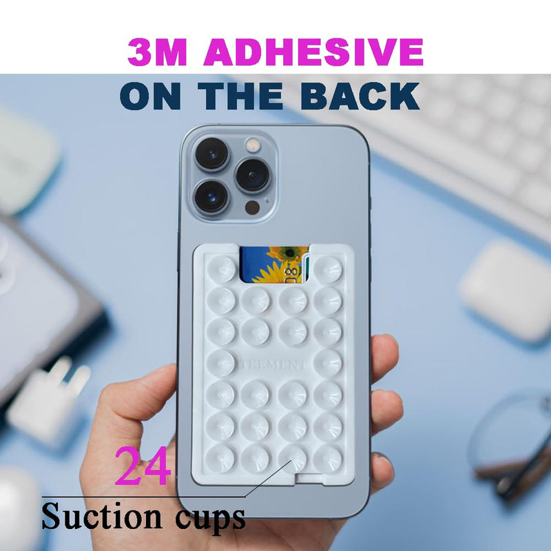 Suction Phone Card Holder Mount, suciton phone card case, Phone Wallet, Silicon Adhesive Phone Accessory iPhone and Android, Hands-Free Mirror Shower Phone Holder, TikTok Videos and Selfies (White) White