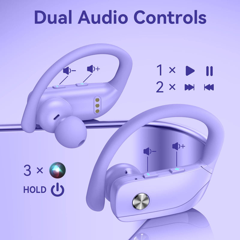 bmani 2 Sets Wireless Earbuds Bluetooth Headphones 48hrs Play Back Sport Earphones with LED Display Over-Ear Buds with Earhooks Built-in Mic Headset for Workout Pink+Purple