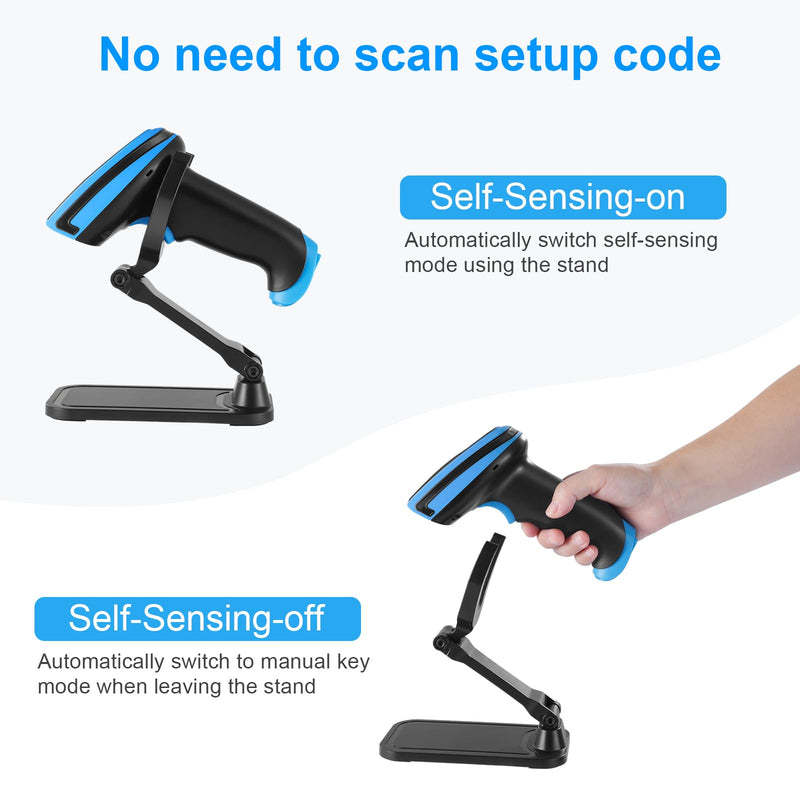 [AUSTRALIA] - Barcode Scanner Wireless, 1D Laser Barcode Reader with Stand 2.4G Wireless & USB Wired Connection 2 in 1 Plug and Play Handheld Bar Code Scaners 1D Blue 