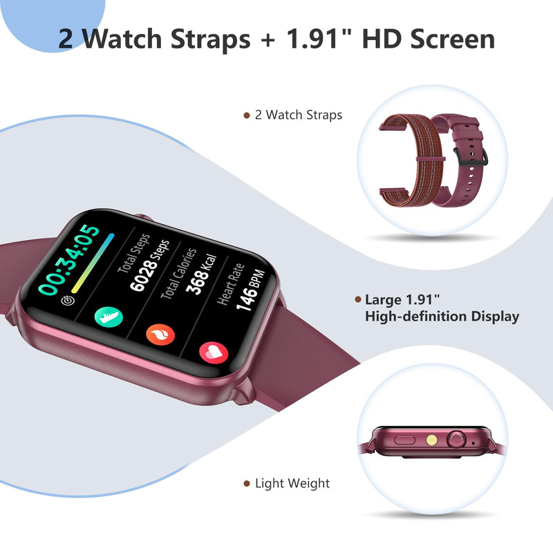 Smart Watch For Women Men,1.91" Hd Screen Fitness Tracker With LED Flashlight,100+ Sport Modes Fitness Watch, Women Watch Heart Rate/Sleep/Menstrual, IP68 Waterproof, Womens Watches For Android/IOS