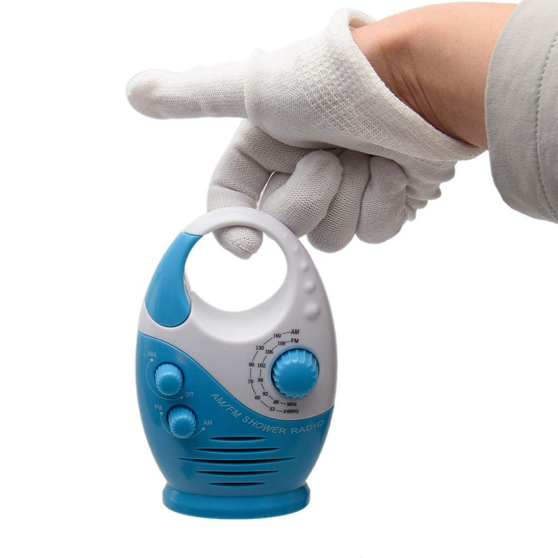 [AUSTRALIA] - UXELY Shower Radio, Bathroom Radio AM FM, Waterproof Hanging Shower Radio Adjustable Volume Built-in Speaker(White Blue) 