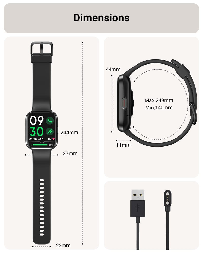 Tensky Smart Watch for Men/Women Android/iPhone/Samsung, Alexa Built-in, 1.8" Touch Screen Fitness Tracker with Answer/Make Calls, 3ATM Waterproof Heart Rate/Sleep/SpO2 Monitor, 120+ Sport Modes Black