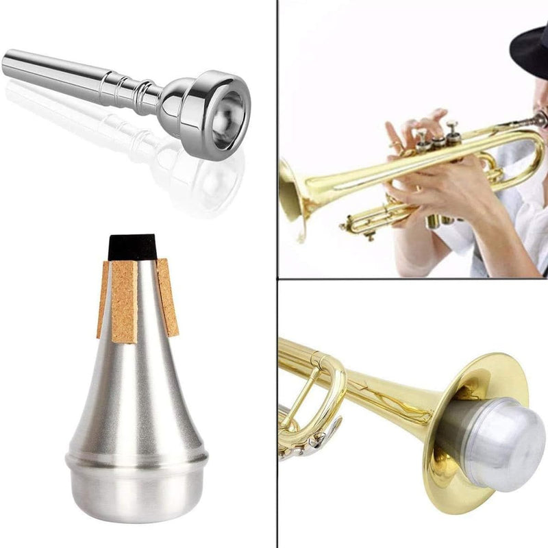 [AUSTRALIA] - 3 Pack Trumpet Mouthpiece (3C 5C 7C) with Lightweight Aluminum Practice Trumpet Mute Silencer Fit for Yamaha Bach Conn King Replacement Musical Instruments Accessories, Silver 