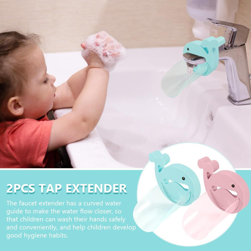 Pack of 2 Children's Tap Extenders, Faucet Extender for Children, Hand Wash, Kitchen, Bathroom (Blue + Pink) Blue and pink