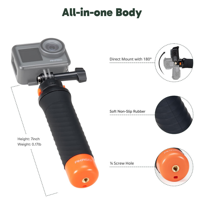 AKASO Waterproof Floating Hand Grip Compatible with AKASO Action Camera EK7000/Brave 4/Brave 7 LE/Brave 7/Gopro Hero12/11/10/ 9/Max/DJI Osmo Action, Handle Mount Accessories for Water Sports