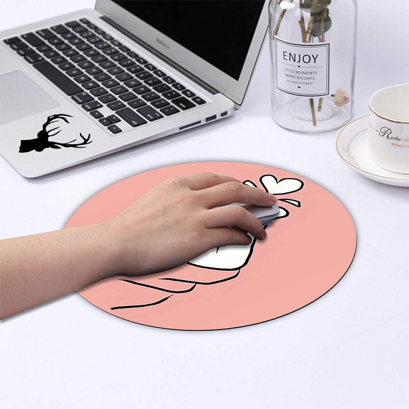 Mouse Pad,Non-Slip Rubber Base Round Mousepad,Gaming Mouse Pads,Cute Desk Accessories Office Decor Size 7.9×7.9×0.07 inches - Finger Heart Pink