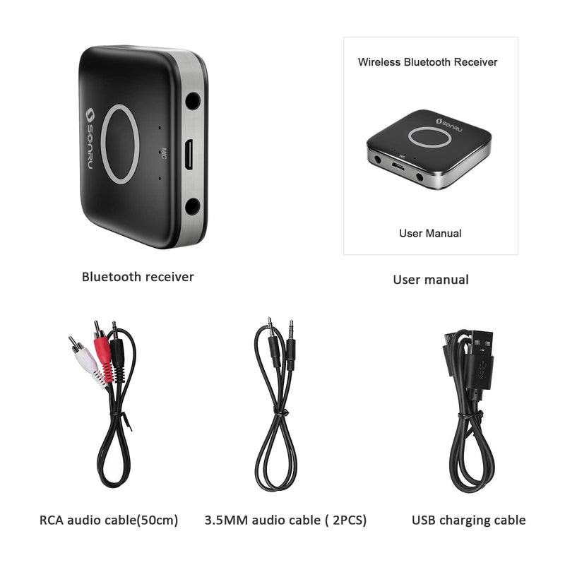 Bluetooth AUX Adapter for Car, SONRU Bluetooth 5.0 Wireless Audio Receiver Adapter for Home Stereo/Wired Headphones/Hands-Free Call, Dual AUX Outputs, RCA AUX 3.5mm Bluetooth Music Receiver