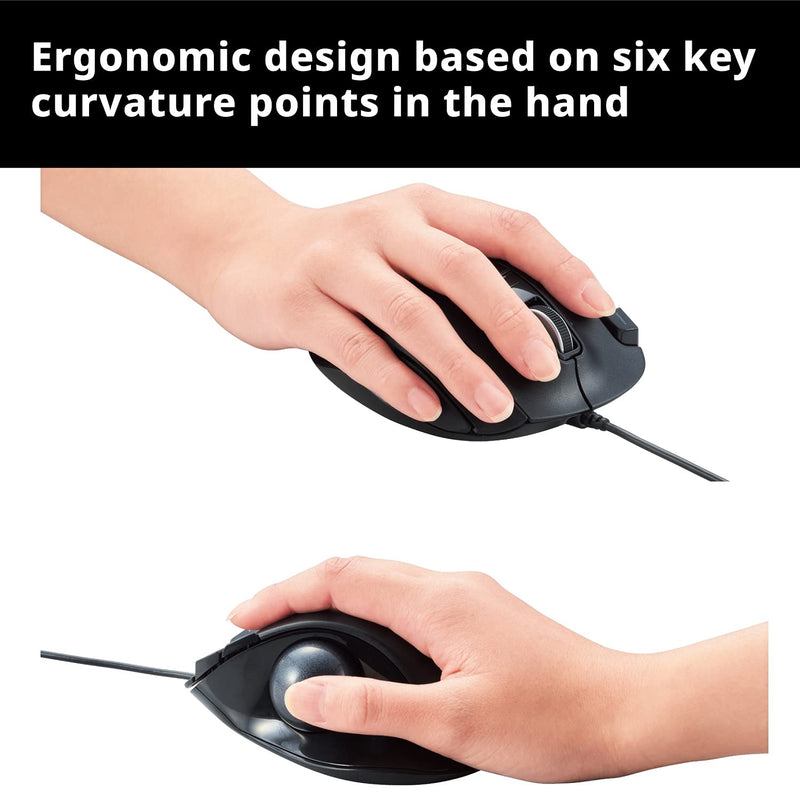 ELECOM EX-G Trackball Mouse, 2.4GHz Wired, Thumb Control, Ergonomic Design, 5-Button Function with Smooth Tracking, Ergonomic Design, Optical Gaming Sensor, Windows11, macOS (M-XT2URBK-G) Black / Black ball