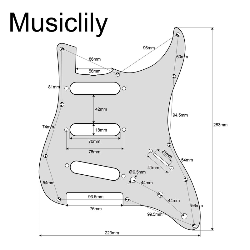 [AUSTRALIA] - Musiclily Pro 11-Hole 62 Vintage Style SSS Strat Guitar Pickguard for American Stratocaster 62, 4Ply White Pearl 