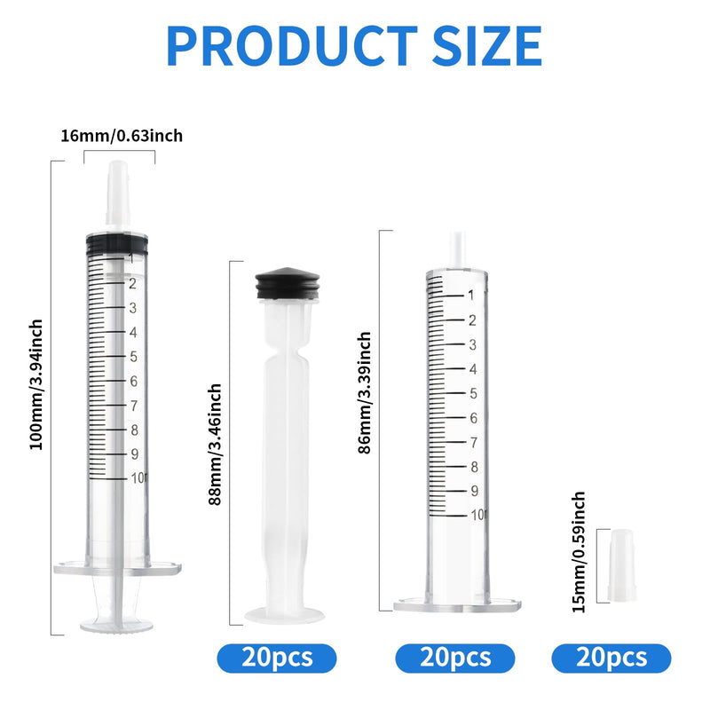 Pack of 20 Syringes 10 ml Plastic Syringe, Individually Packed, Durable Colostrum Syringes, Versatile Dosing Syringes, Reusable Liquid Syringe Measuring Syringe for Garden and Pet Care