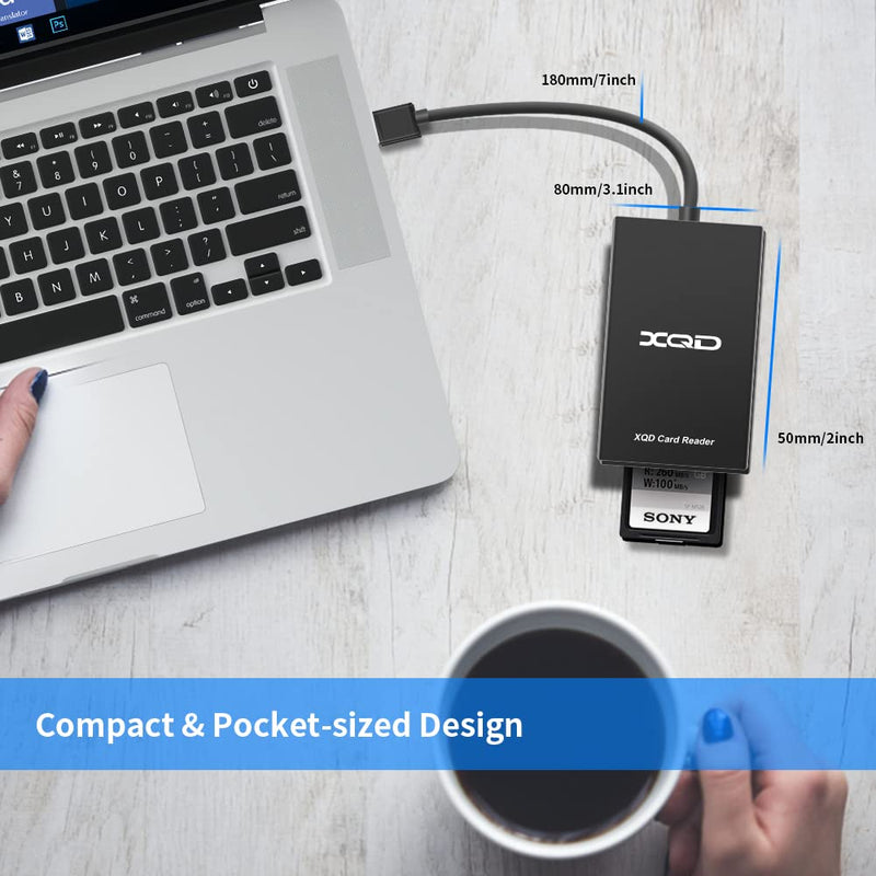 XQD Card Reader, USB 3.0 XQD SD Card Reader Sony XQD Reader 2 in 1 Memory Card Reader 5Gpbs Super Speed Compatible with Sony G/M Series, Lexar 2933x/1400x USB Mark XQD Card, SD/SDHC Card for Wins/Mac Black-A