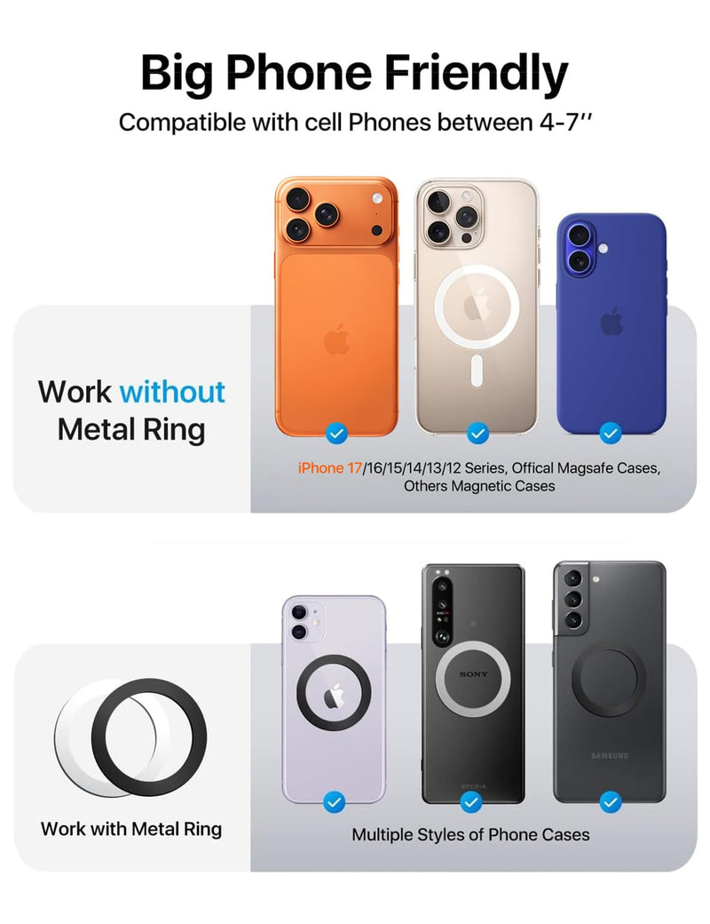 andobil Upgraded for Magsafe Car Mount Pro [Strongest Magnet, Big Phone Friendly] 360° Rotation Magnetic Phone Holder for Car Vent for iPhone 17 Pro Max 16/15/14/13/12 Samsung S26/S25 (Carbon Fiber) Black-P2