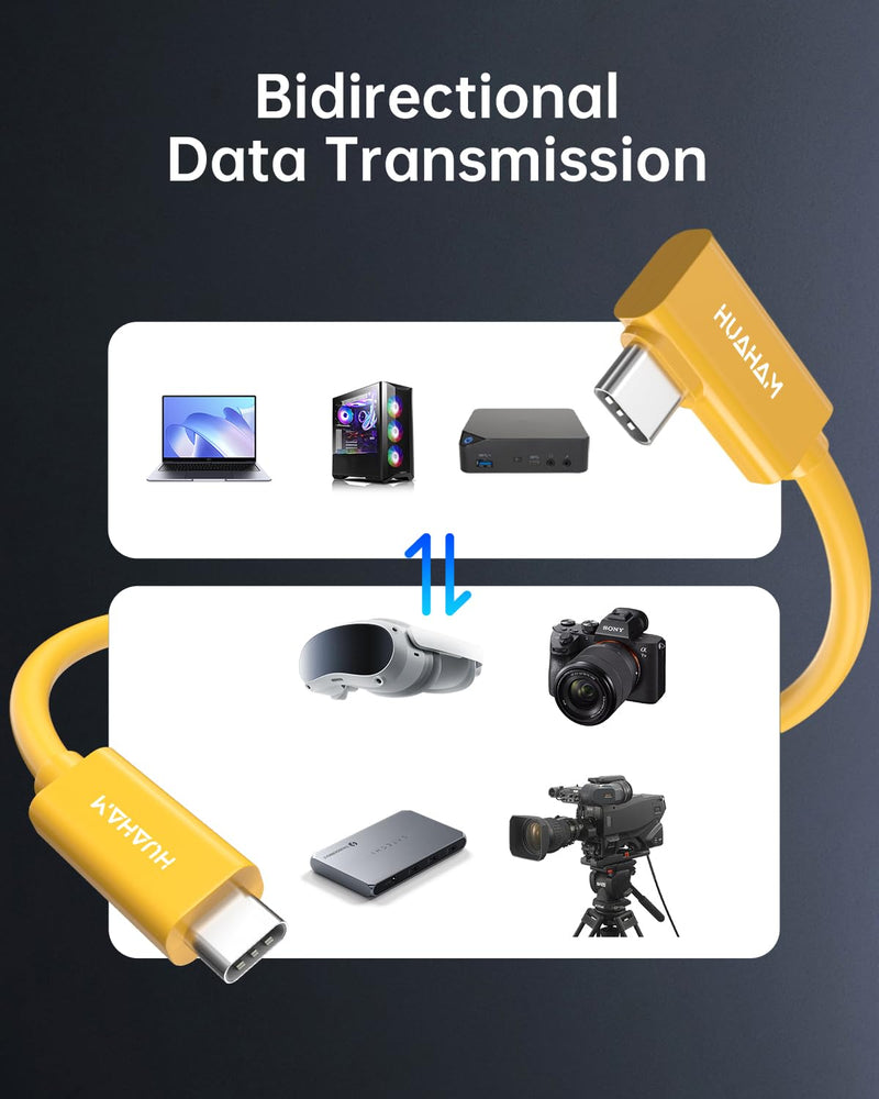 Fiber Optic USB C Tethering Cable 15FT, Right Angle 10Gbps Bidirectional Data Transfer & PD 60W USB 3.2 Gen2 Cable with German SiliconLine Chip for VR/Camera/Computer/Sony/Nikon/Canon/FujiFilm Orange