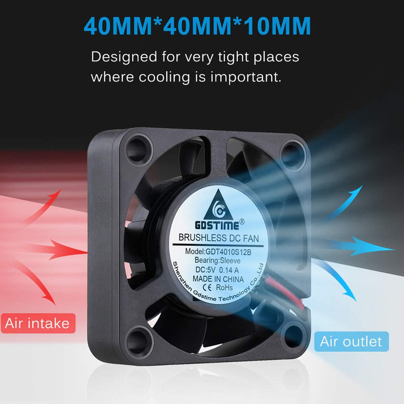 GDSTME 40mm USB Fan for VR Gear, Aquarium, Roku, Router, Raspberry Pi, Cosplay, Helmet Cooling Ventilation 40x40x10mm