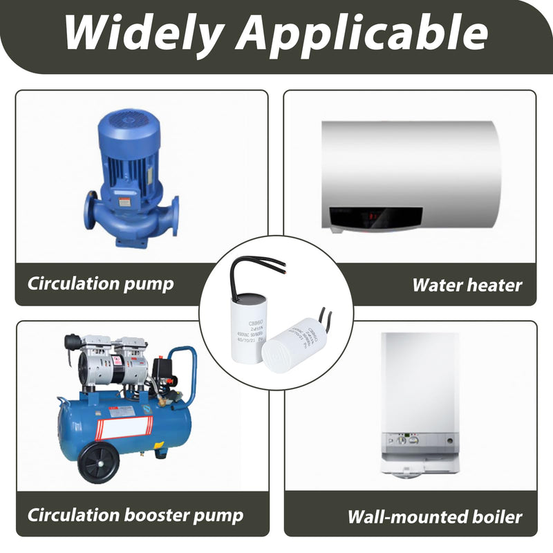 2 x 2µF 450 V CBB60 Capacitor, Starting Capacitor, Motor Capacitor, Work Capacitor for Household Appliances, Durable, Environmentally Friendly, with Cables, Suitable for Circulation Pump, Wall Boiler