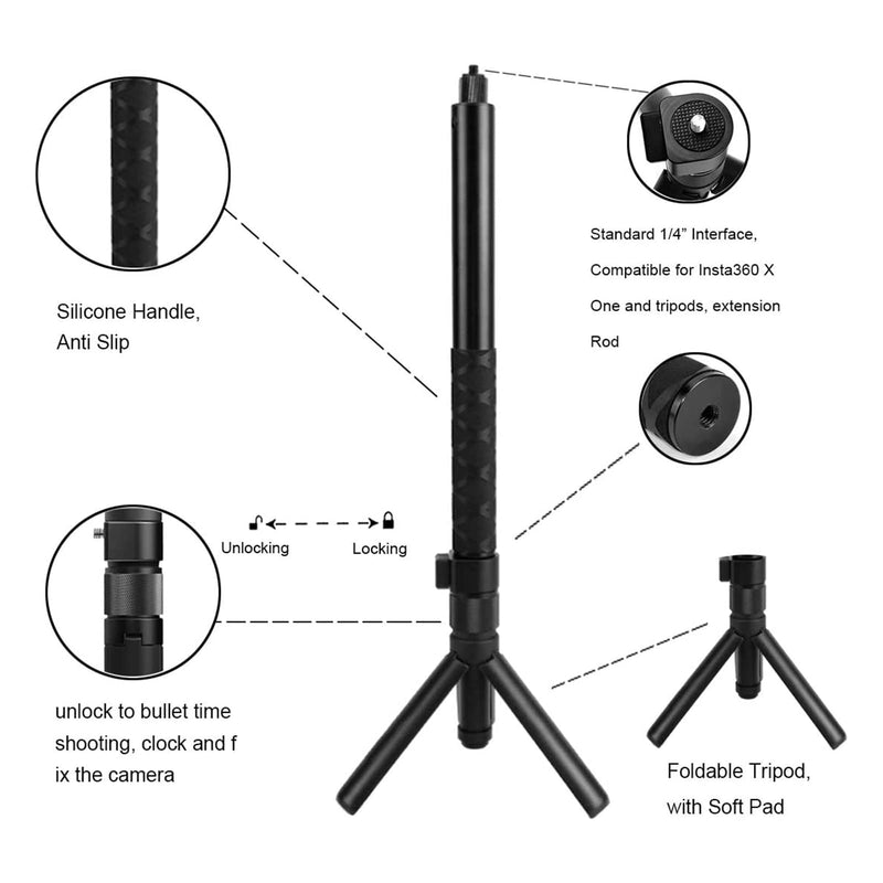 Handheld Camera Selfie Stick and Tripod for Insta360 Bullet Time Bundle,Compatible with Insta360 X3/ One X2/One RS/One R/One Accessories