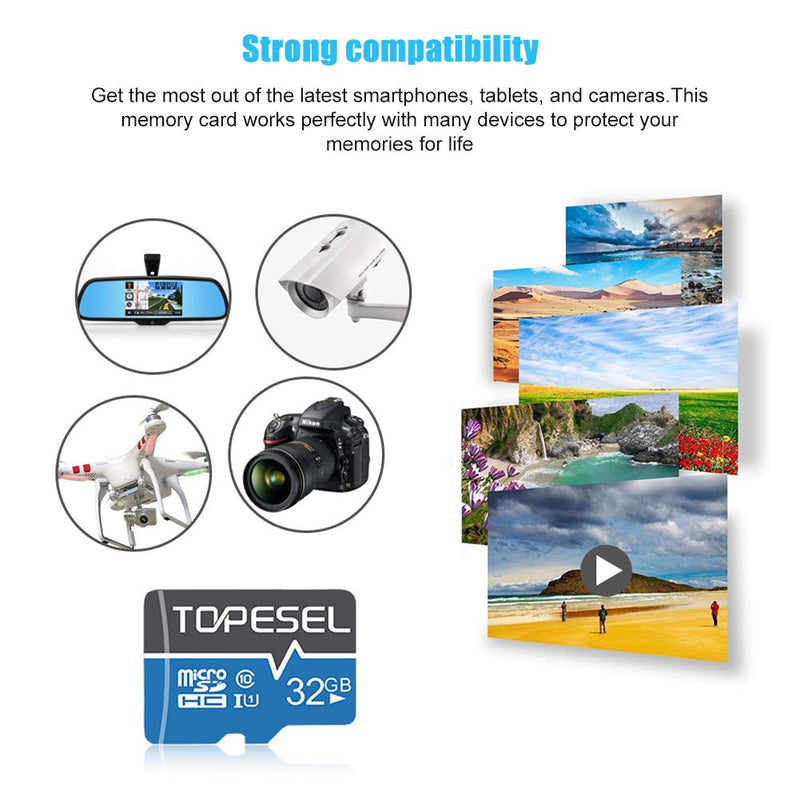 TOPESEL 32GB Micro SD Card 2 Pack Memory Cards Micro SDHC UHS-I TF Card Class 10 for Camera/Drone/Dash Cam(2 Pack U1 32GB) 2pack