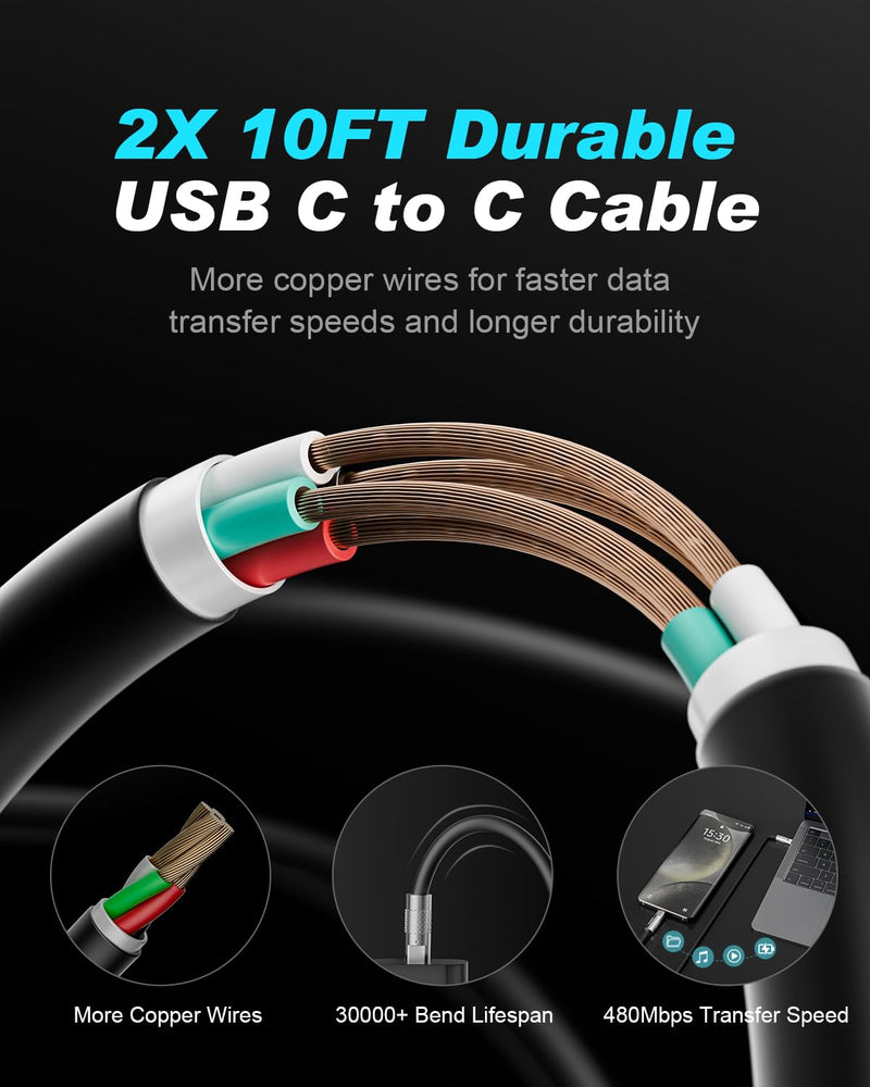 [AUSTRALIA] - 2Pack 45W Type C Charger Fast Charging, Waimeto Super Fast Charger USB C with 2X 10ft Type C to C Long Charging Cable for Samsung Galaxy S24 Ultra/S24/S23/S22 Ultra/S22+/S22 Plus/S21+/Note 20/Note10+ 