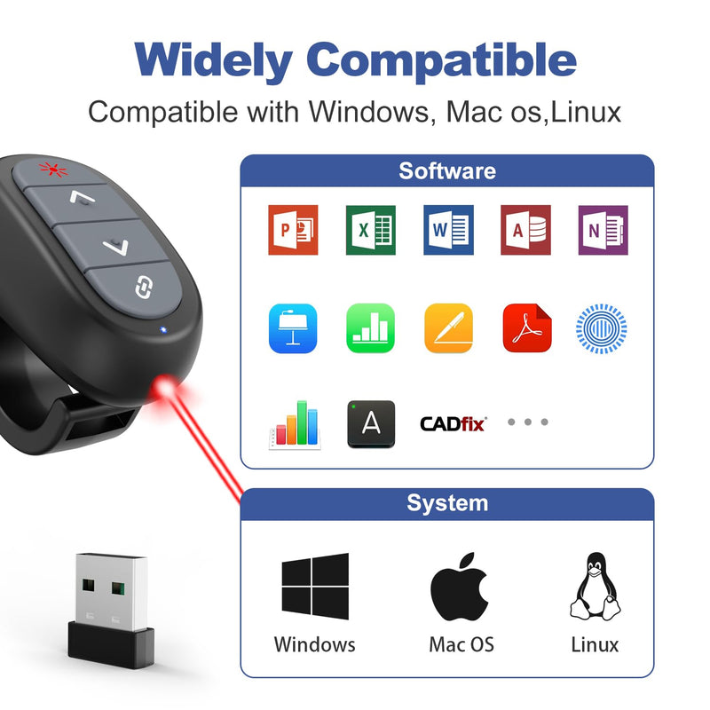 Presentation Clicker PowerPoint Wireless Presenter Remote: Laser Pointer Computer Clickers, Hyperlink Finger Ring Project Power Point PPT Clicker for Mac Laptop Office, Slideshow Google Slide Advancer
