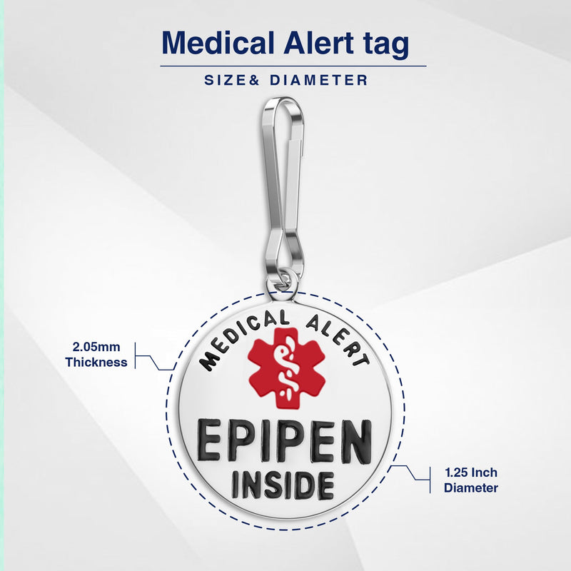 Divoti EpiPen Inside Bag Tag 1.25" with Quick Clip | Pre-Engraved, Dual-Sided & Bold Lettering - Stainless Steel & Heavy-Duty Construction - Medical Alert ID Tag for Emergency 1 Unit: Stainless Steel / Dual-sided 1.25" Quick Clip