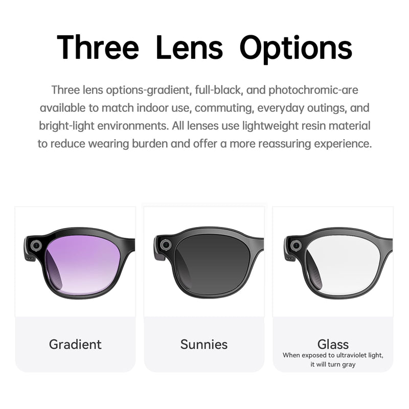 2026 New AI Smart Glasses with 13MP Camera, Wireless Charging, AI Voice Assistant, Real-Time Translation, Open-Ear Speakers for Audio, Bluetooth Video Recording Glasses for Work, Travel, 3 Lenses Black 32 GB