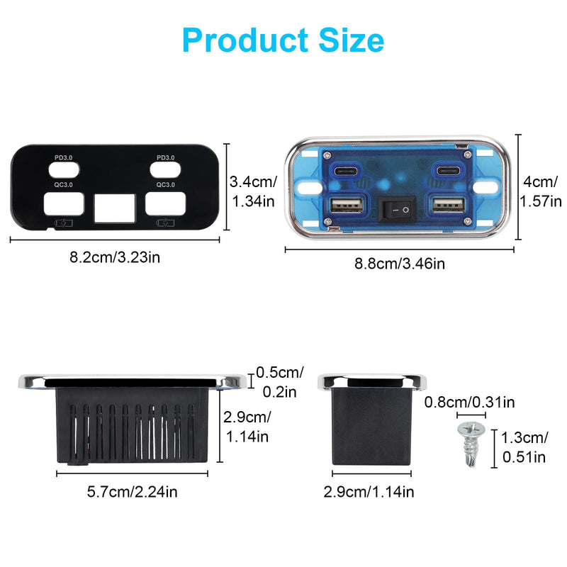 Linkstyle 2PCS RV USB Outlet, 76W Dual 18W USB-A & Dual 20W PD3.0 Ports, Power Outlet Panel with Switch for 12V/24V Car Truck Marine