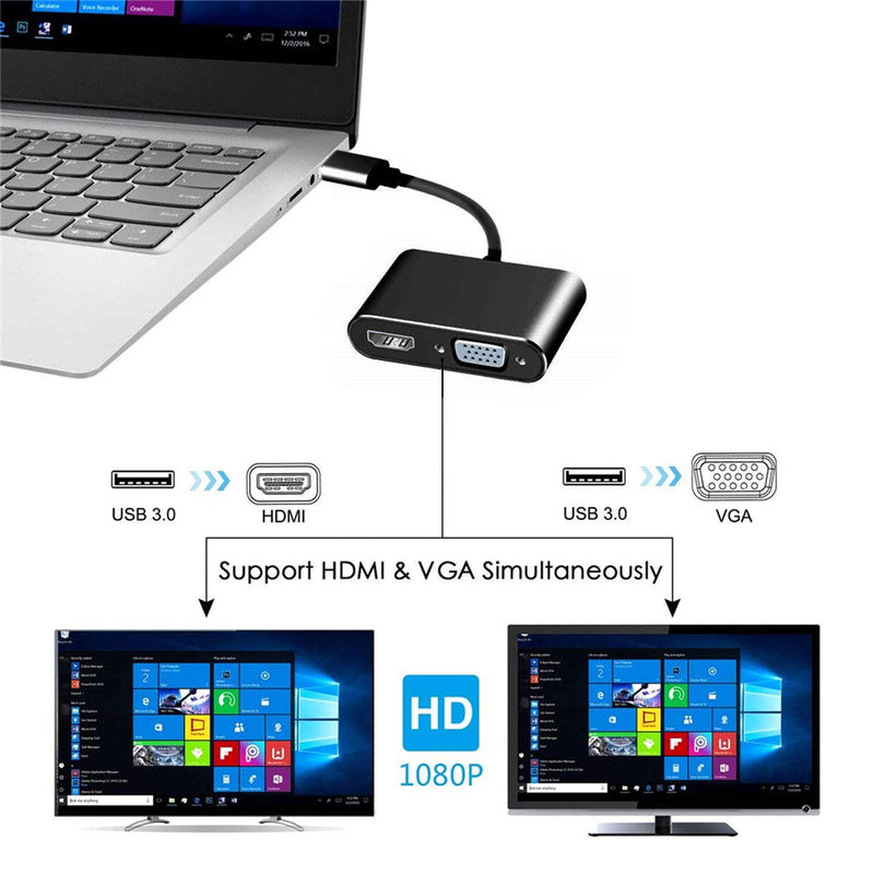 CY USB 3.0 2.0 to HDMI VGA HDTV Adapter Cable External Graphics Card for Windows Laptop