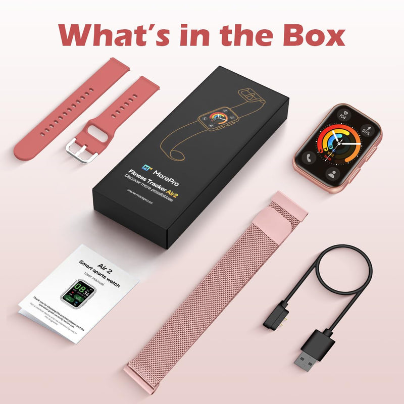 MorePro Health Fitness Tracker with Blood oxy-gen Monitor and 24/7 Heart Rate and Blood Pressure, Sleep Monitor, 120+ Sport Modes Waterproof Fitness Watch for Women Men Android iOS, Active Pink