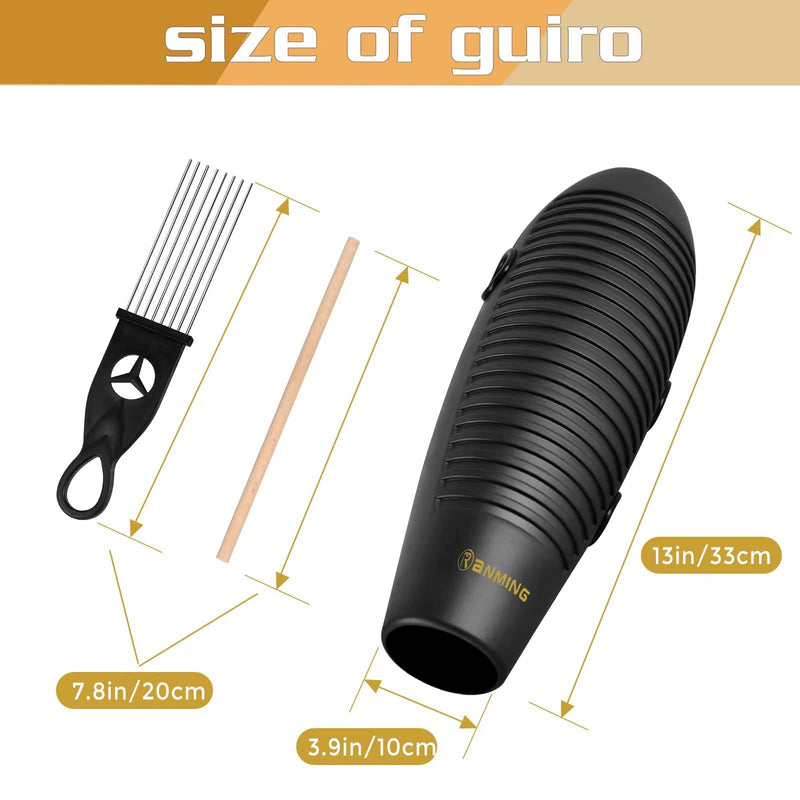 [AUSTRALIA] - Guiro Instrument,3.9x13 Inch Super Guiro,Fish Shaped Latin Percussion Instrument with 2 x Guiro Scraper Musical Training Tool for Beginners and Music Lover Black. 