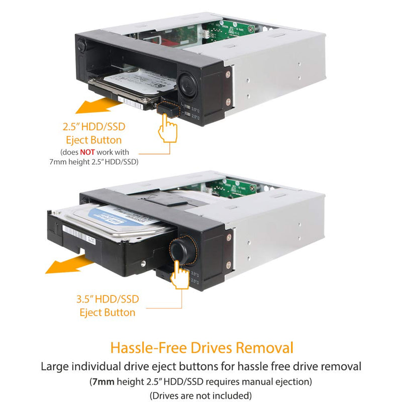 ICY DOCK 2.5" & 3.5" SATA HDD/SSD Hot Swap Mobile / Caddy / Docking for External 5.25" Bay | DuoSwap MB971SP-B