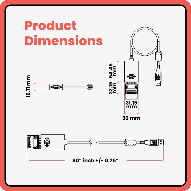 Gearmo RS485 to USB Adapter with LED Indicators, FTDI Chipset, Terminal Board, ESD Protection, Supports Windows 11, Linux, MacOS X, RS422 to USB Compatible, 5ft Cable (Pack of 2) 5 feet (Pack of 2)