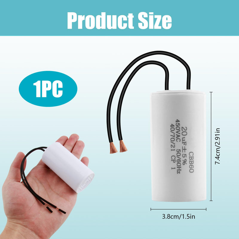 CBB60 450V 20Uf Capacitor Starting Capacitor 50/60Hz Motor Capacitor Work Capacitor Cable Start Microfarad Operation with M8 Wires for Electric Motor, Dryer, Pump, Pool, Air Conditioning