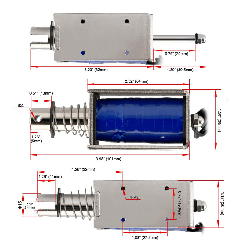 Solenoid Electromagnet, HS-1564B, DC24V 1.5A, 20mm Stroke, Force 60N, Push Pull Type, Open Frame, Linear Motion